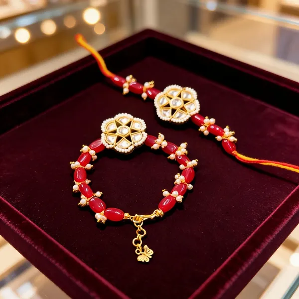 Maroon_Rakhi,_Bracelet_Alloy_For_Brother_And_Sister-In-Law_Pack_Of_2