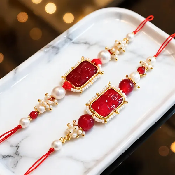 Maroon_Rakhi,_Bracelet_Alloy_For_Brother_And_Sister-In-Law_Pack_Of_2