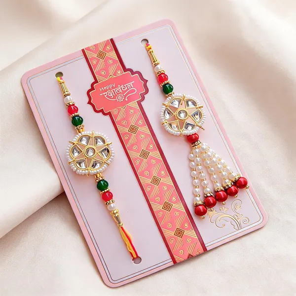 Red_And_White_Rakhi,_Bracelet_Alloy_For_Brother_And_Sister-In-Law_Pack_Of_2