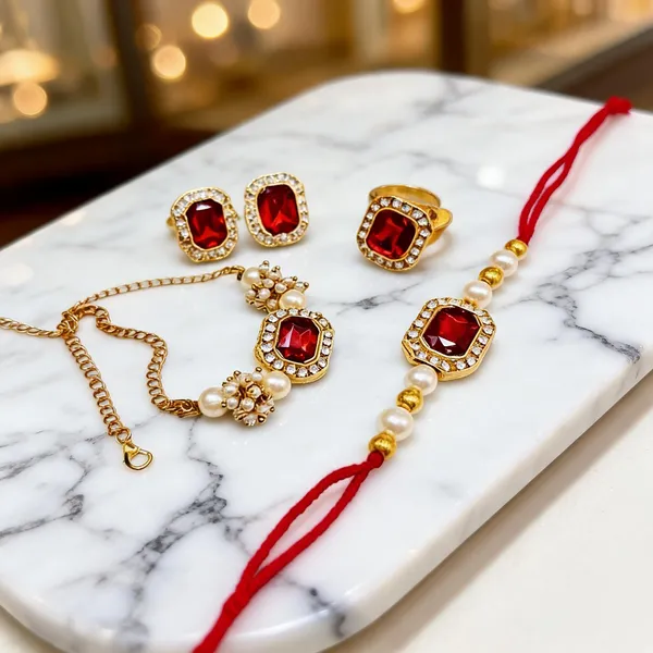 Maroon_And_Green_Rakhi,_Bracelet,_Earrings_Alloy_For_Brother_And_Sister-In-Law_Pack_Of_2