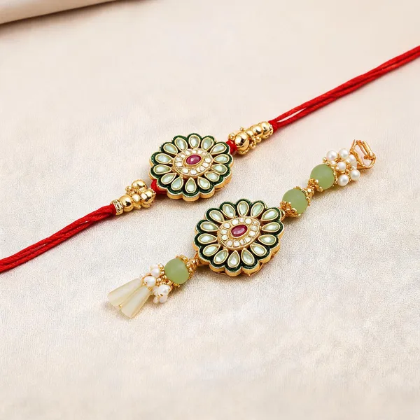Green_Rakhi,_Bracelet,_Chawal_Roli_Pack_Alloy_For_Brother_And_Sister-In-Law_Pack_Of_2