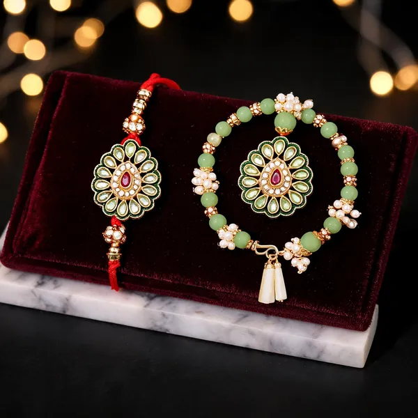 Green_Rakhi,_Bracelet,_Chawal_Roli_Pack_Alloy_For_Brother_And_Sister-In-Law_Pack_Of_2