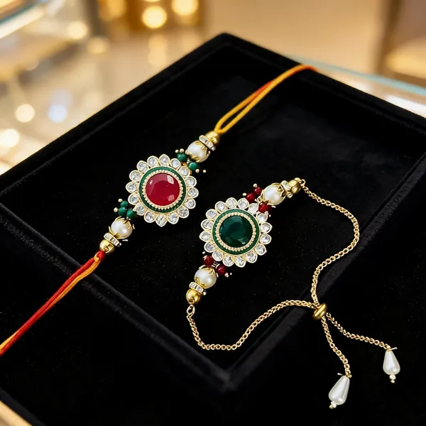 Multicolor_Rakhi,_Bracelet_Alloy_For_Brother_And_Sister-In-Law_Pack_Of_2