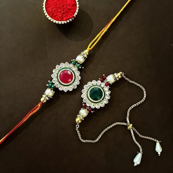 Multicolor_Rakhi,_Bracelet_Alloy_For_Brother_And_Sister-In-Law_Pack_Of_2