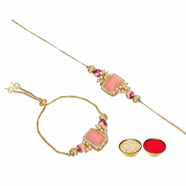 Light_Pink_And_White_Rakhi,_Bracelet_Alloy_For_Brother_And_Sister-In-Law_Pack_Of_2