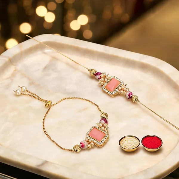 Light_Pink_And_White_Rakhi,_Bracelet_Alloy_For_Brother_And_Sister-In-Law_Pack_Of_2