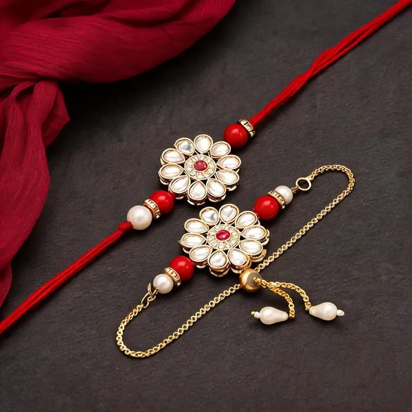 White_And_Maroon_Rakhi,_Bracelet_Alloy_For_Brother_And_Sister-In-Law_Pack_Of_2