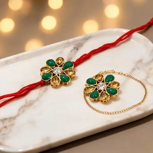 Green_And_Lcd_Rakhi,_Bracelet_Alloy_For_Brother_And_Sister-In-Law_Pack_Of_1
