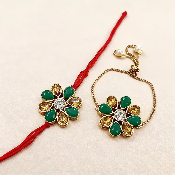 Green_And_Lcd_Rakhi,_Bracelet_Alloy_For_Brother_And_Sister-In-Law_Pack_Of_1