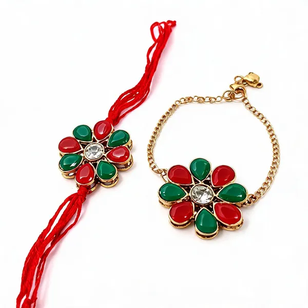 Green_And_Red_Rakhi,_Bracelet_Alloy_For_Brother_And_Sister-In-Law_Pack_Of_2