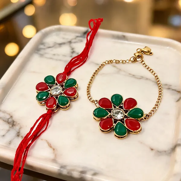Green_And_Red_Rakhi,_Bracelet_Alloy_For_Brother_And_Sister-In-Law_Pack_Of_2
