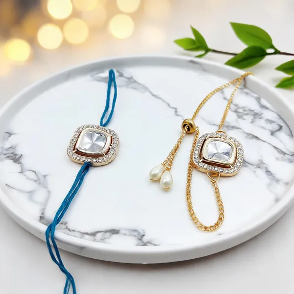 Sky_Blue_And_White_Rakhi,_Lumba,_Bracelet_Alloy_For_Brother_And_Sister-In-Law_Pack_Of_2