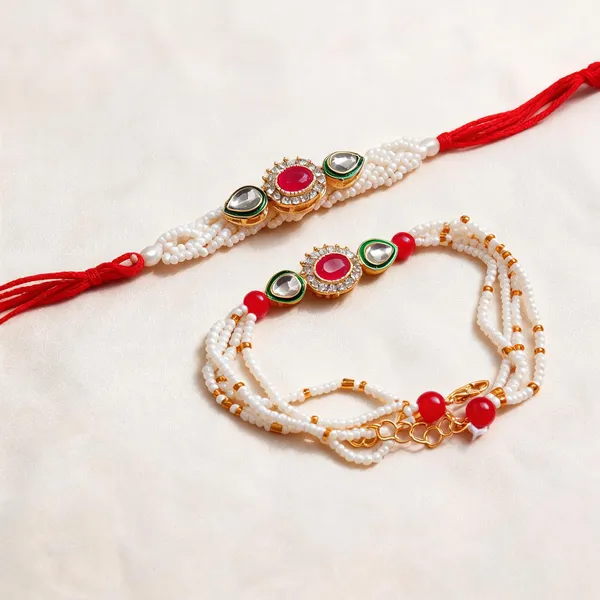 White_And_Red_Rakhi,_Bracelet,_Chawal_Roli_Pack_Alloy_For_Brother_And_Sister-In-Law_Pack_Of_2