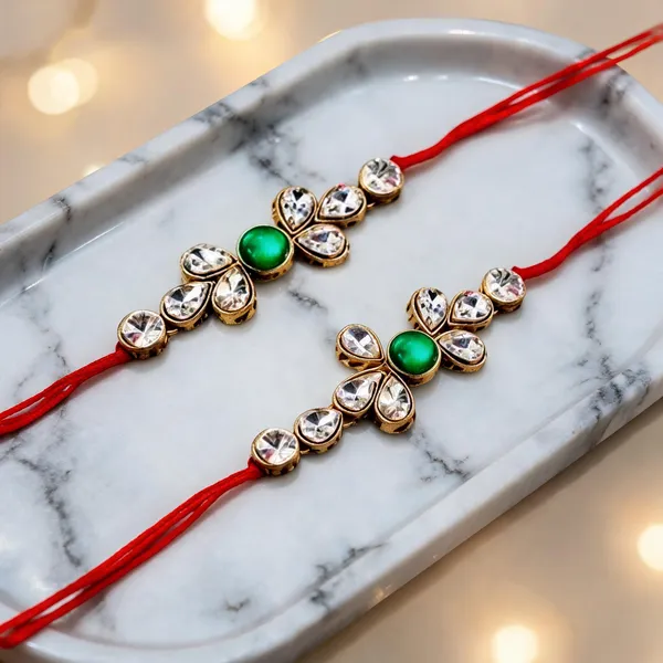 Green_And_White_Rakhi,_Bracelet,_Chawal_Roli_Pack_Alloy_For_Brother_And_Sister-In-Law_Pack_Of_2