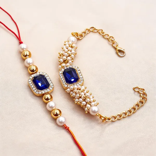 Blue_And_White_Rakhi,_Lumba,_Bracelet_Alloy_For_Brother_And_Sister-In-Law_Pack_Of_2