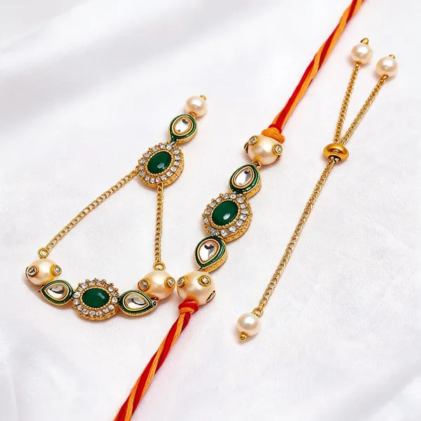 Green_Rakhi,_Bracelet_Alloy_For_Brother_And_Sister-In-Law_Pack_Of_2