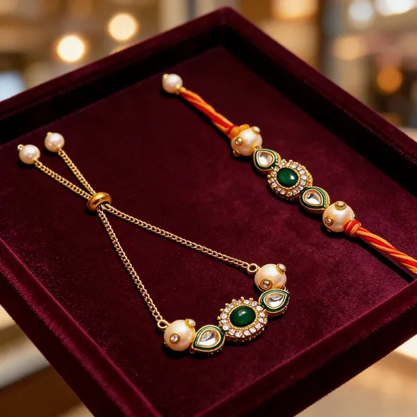 Green_Rakhi,_Bracelet_Alloy_For_Brother_And_Sister-In-Law_Pack_Of_2
