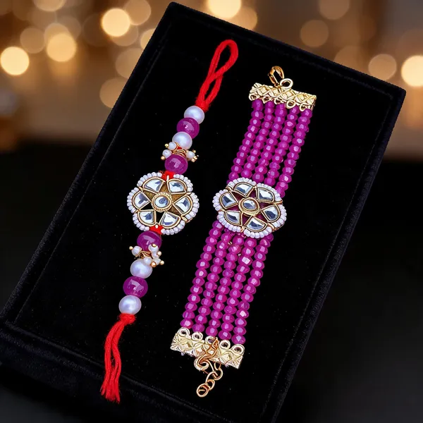 Dark_Pink_Rakhi,_Lumba,_Bracelet_Alloy_For_Brother_And_Sister-In-Law_Pack_Of_2