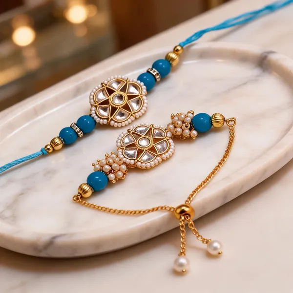 Sky_Blue_Rakhi,_Bracelet_Alloy_For_Brother_And_Sister-In-Law_Pack_Of_2