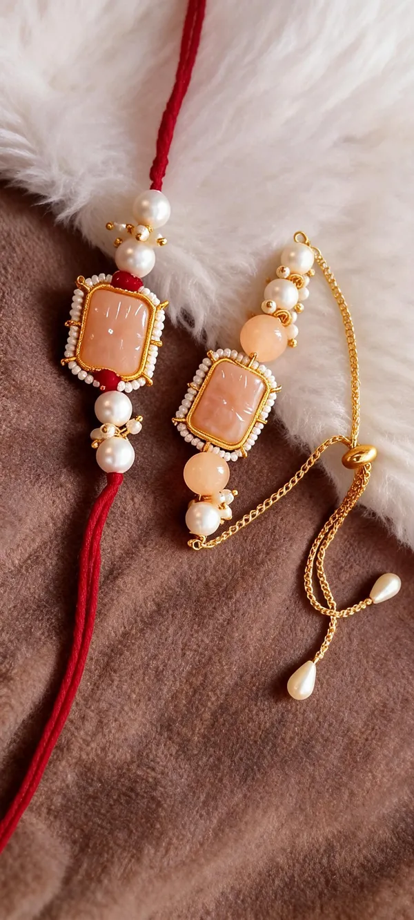 Peach_Rakhi,_Lumba,_Bracelet_Alloy_For_Brother_And_Sister-In-Law_Pack_Of_2