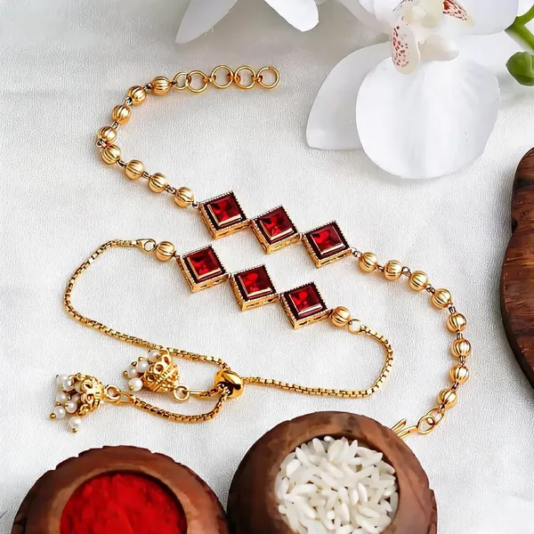Maroon_Rakhi,_Bracelet_Alloy_For_Brother_And_Sister-In-Law_Pack_Of_2