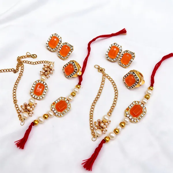 Orange_Rakhi,_Bracelet,_Earrings_Alloy_For_Brother_And_Sister-In-Law_Pack_Of_2