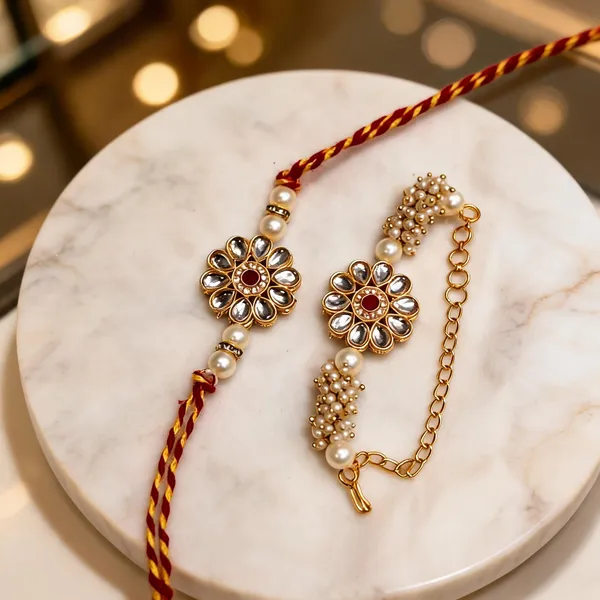 White_And_Red_Rakhi,_Bracelet_Alloy_For_Brother_And_Sister-In-Law_Pack_Of_2
