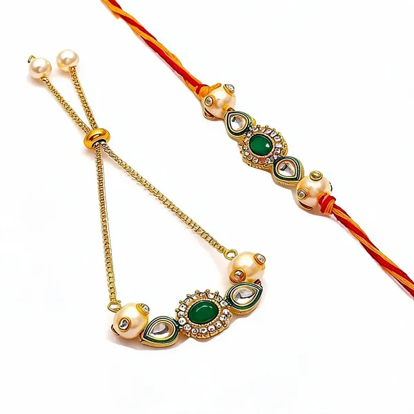 Green_And_White_Rakhi,_Lumba_Alloy_For_Brother_And_Sister-In-Law_Pack_Of_2