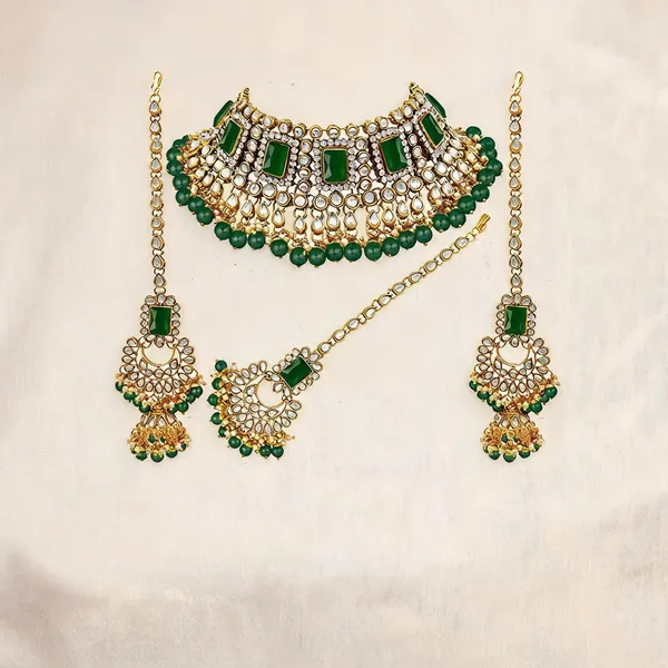 Green_And_White_Jewellery_Set_Alloy_For_Women_Pack_Of_1