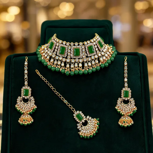 Green_And_White_Jewellery_Set_Alloy_For_Women_Pack_Of_1