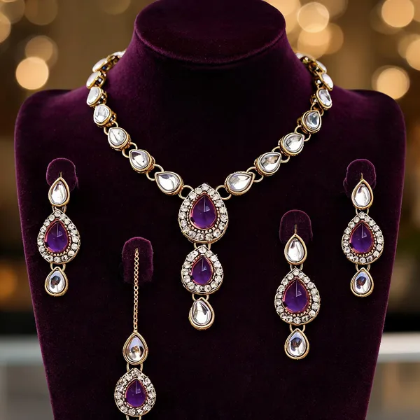 Purple_And_Silver_Jewellery_Set_Alloy_For_Women_Pack_Of_1