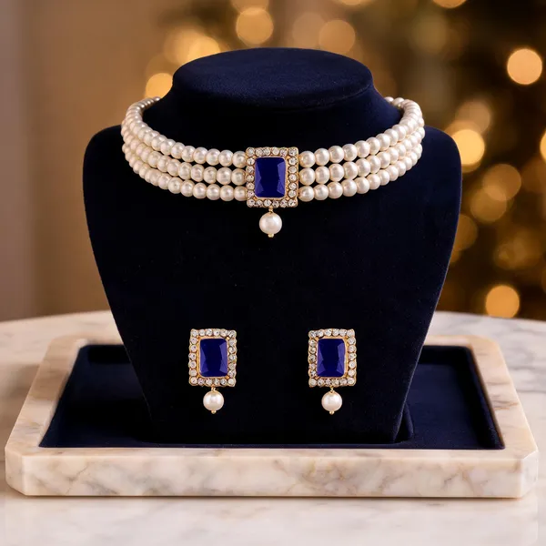 Blue_And_White_Jewellery_Set_Alloy_For_Women_Pack_Of_1