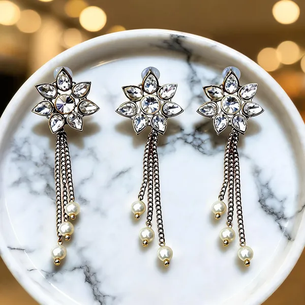 White_And_Silver_Earrings_Alloy_For_Unisex_Pack_Of_1