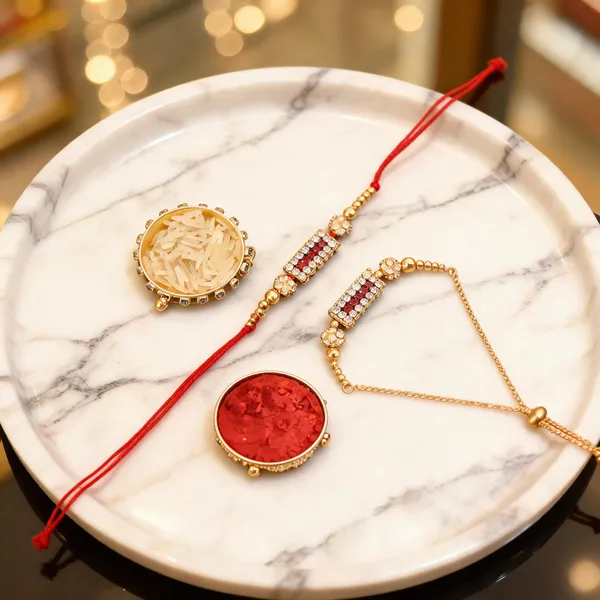 Red_And_White_Rakhi,_Bracelet,_Chawal_Roli_Pack_Alloy_For_Brother_And_Sister-In-Law_Pack_Of_2