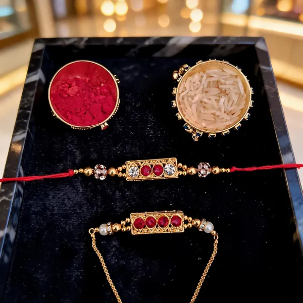 Red_And_White_Rakhi,_Bracelet,_Chawal_Roli_Pack_Alloy_For_Brother_And_Sister-In-Law_Pack_Of_2