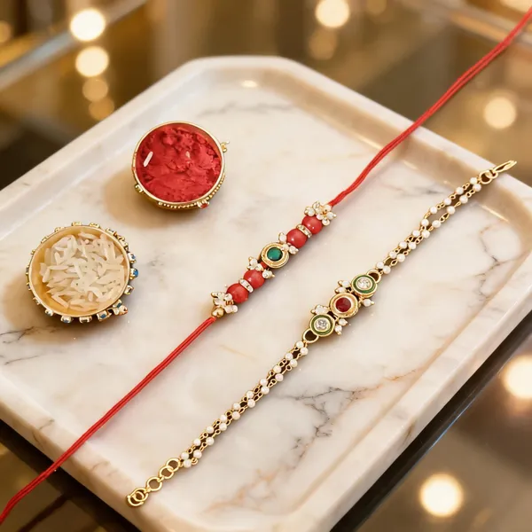 Red_And_White_Rakhi,_Bracelet,_Chawal_Roli_Pack_Alloy_For_Brother_And_Sister-In-Law_Pack_Of_2