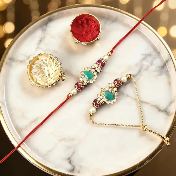Red_And_White_Rakhi,_Bracelet,_Chawal_Roli_Pack_Alloy_For_Brother_And_Sister-In-Law_Pack_Of_2