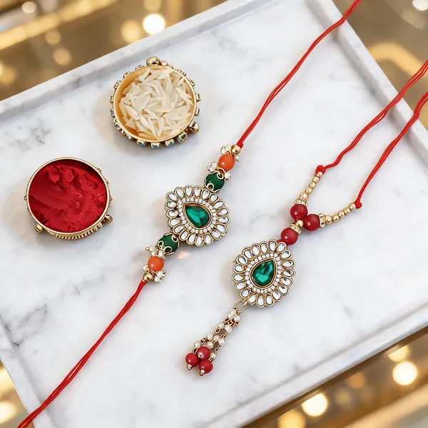 Red_And_White_Rakhi,_Bracelet,_Chawal_Roli_Pack_Alloy_For_Brother_And_Sister-In-Law_Pack_Of_2
