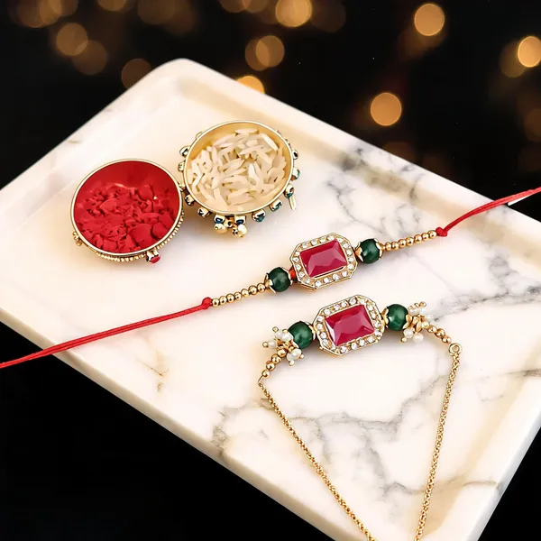 Red_And_Green_Rakhi,_Bracelet,_Chawal_Roli_Pack_Alloy_For_Brother_And_Sister-In-Law_Pack_Of_2