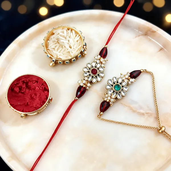 Red_And_White_Rakhi,_Bracelet,_Chawal_Roli_Pack_Alloy_For_Brother_And_Sister-In-Law_Pack_Of_2