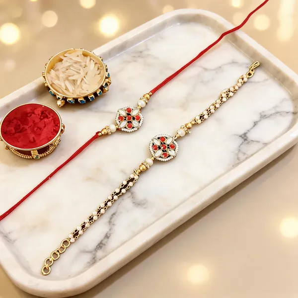 Red_And_White_Rakhi,_Bracelet,_Chawal_Roli_Pack_Alloy_For_Brother_And_Sister-In-Law_Pack_Of_2