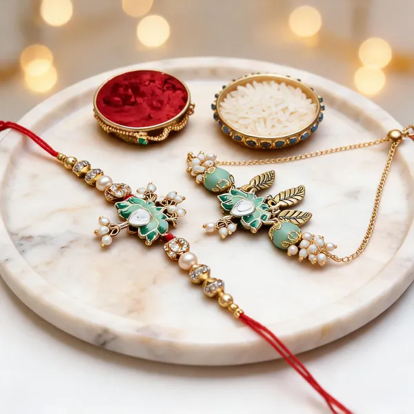 Red_And_White_Rakhi,_Bracelet,_Chawal_Roli_Pack_Alloy_For_Brother_And_Sister-In-Law_Pack_Of_2