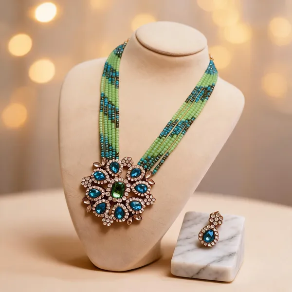 Green_And_Blue_Jewellery_Set_Alloy_For_Women_Pack_Of_1