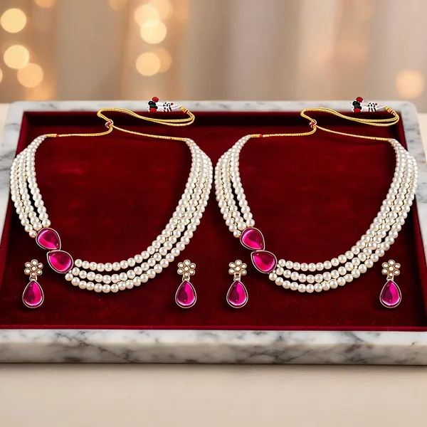 White_And_Pink_Jewellery_Set_Alloy_For_Women_Pack_Of_2