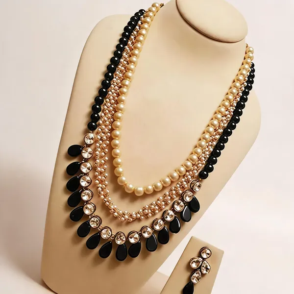 Black_And_Beige_Jewellery_Set_Alloy_For_Women_Pack_Of_1