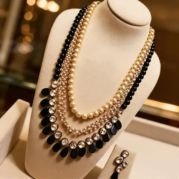 Black_And_Beige_Jewellery_Set_Alloy_For_Women_Pack_Of_1