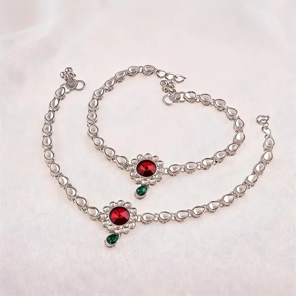 Maroon_And_Silver_Anklet_Alloy_For_Women_Pack_Of_1