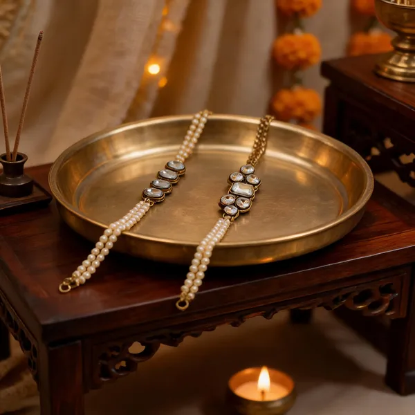 White_N_Gold_Rakhi_Alloy_For_Brother_And_Sister-In-Law_Pack_Of_2