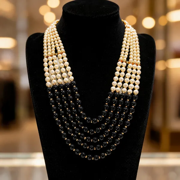 White_And_Black_Layered_Necklace_Alloy_For_Unisex_Pack_Of_1