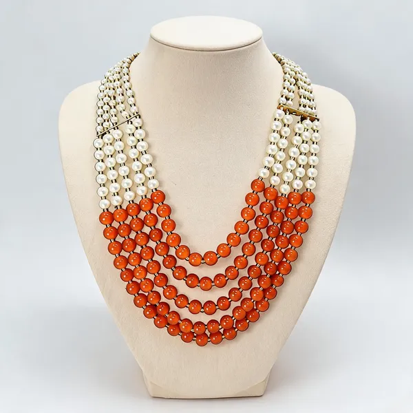 White_And_Orange_Layered_Necklace_Alloy_For_Unisex_Pack_Of_1